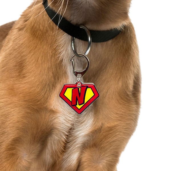 Superhero Emblem Dog Name Tags by Bashtags (Set of 2 Tags)