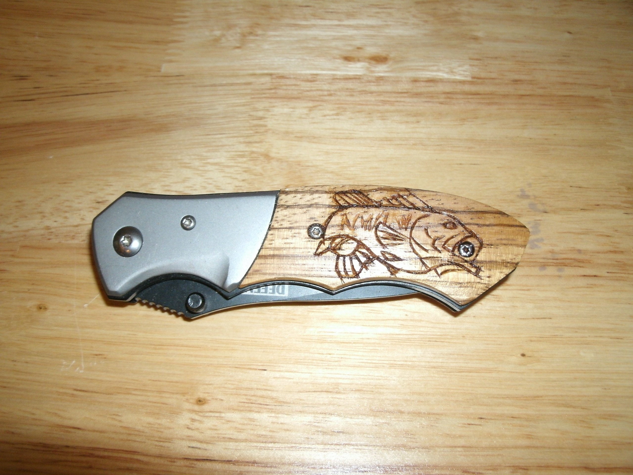 Fishermans pocket knife Large mouth Bass carved on handle by Etsy