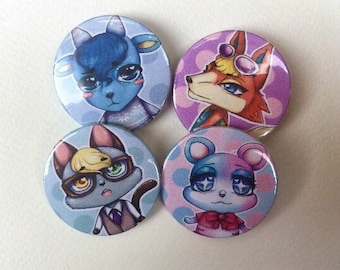 Animal crossing new horizons villager 38mm badges (Raymond, Judy, Sherb, Audie)