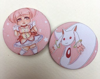 Puella Magi Madoka Magica 38mm badge set Kyuubey and Madoka