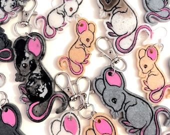 Custom rat keyring and earrings