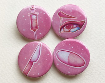 Pink Menhera / Yami Kawaii inspired badge set