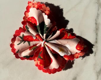 Handmade Cotton Butterfly Hair Clip: Strawberry Bow