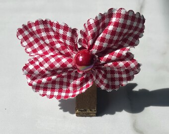 Handmade Red Gingham Butterfly Brooch: Beaded Cotton Pin