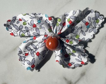 Handmade Cotton Butterfly Brooch: Beaded Accent Pin