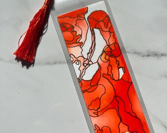 Artistic Handcrafted Bookmark: Orange and White Original Artwork with Metallic Doodle