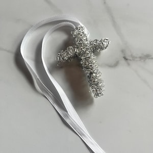 Cross for Car, Beaded cross, Decorative Cross, Car Cross, Car Accessory, Religious Car Accessory, Clear and Silver Beads