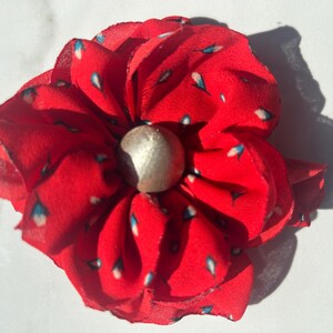 Red, White, and Blue Floral Handmade Brooch with metallic bead