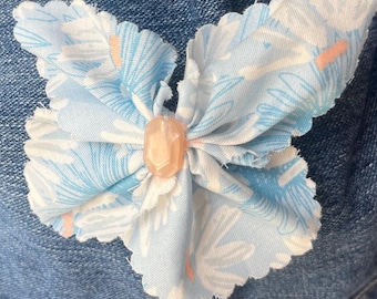 Handmade Cotton Butterfly Brooch: Beaded Floral Pin