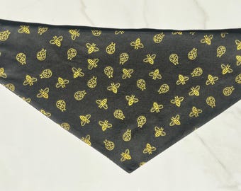 Bee & Ladybug Pet Bandana: Through-the-Collar, Quilting Cotton, Handmade in USA