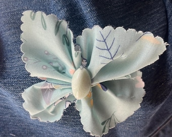 Handmade Cotton Butterfly Brooch: Beaded Floral Pin
