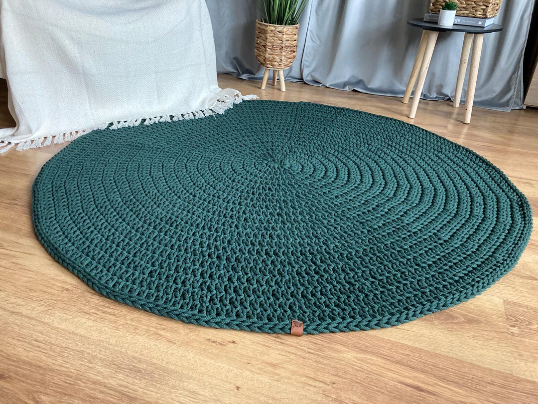 Round Rug Knitted Handmade Crochet Round Rug: Braided Cotton Scandinavian Style - Etsy