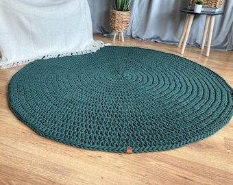 Handmade Crochet Round Rug: Braided Cotton Scandinavian Style