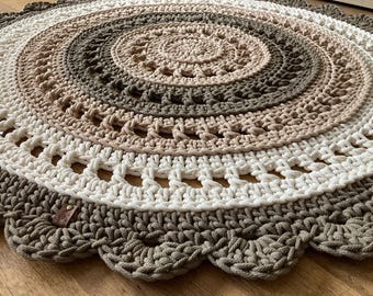 Handmade Crochet Mandala Rug: Scandinavian Style Cotton Floor Decor