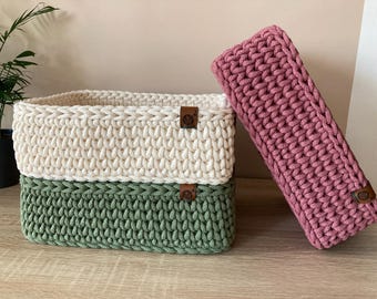 Handmade Crochet Basket – Rectangular Cotton Storage, Minimalist Style