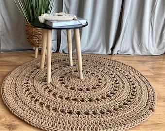 Handmade Round Crochet Rug, Washable Cotton Round Floor Carpet, Customizable many colors