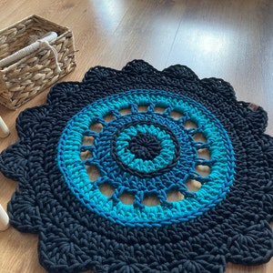 Round Bathroom Rug – Crochet Cotton Floor Mat, Handmade Bath Carpet