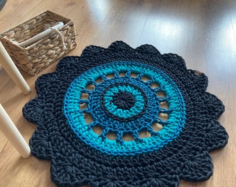 Round Bathroom Rug – Crochet Cotton Floor Mat, Handmade Bath Carpet