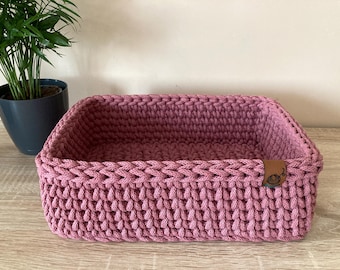 Handmade Crochet Basket – Rectangular Cotton Organizer, Custom Made