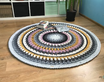 Handmade Crochet Rug: Round Cotton Cord Rug, Scandinavian Style