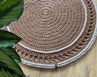 Handmade Crochet Round Rug: Boho Recycled Cotton Floor Mat