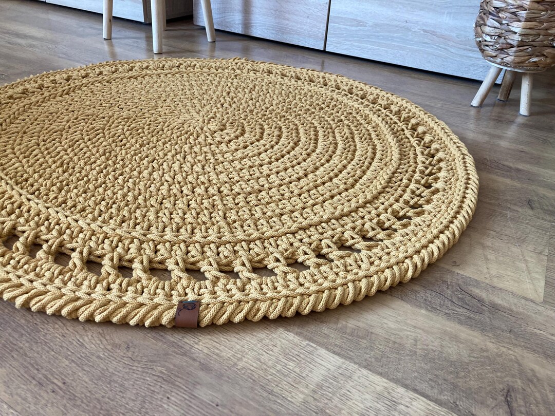 Round Rug Handmade Customizable Handmade Round Crochet Rug, Boho & Scandinavian Design ...