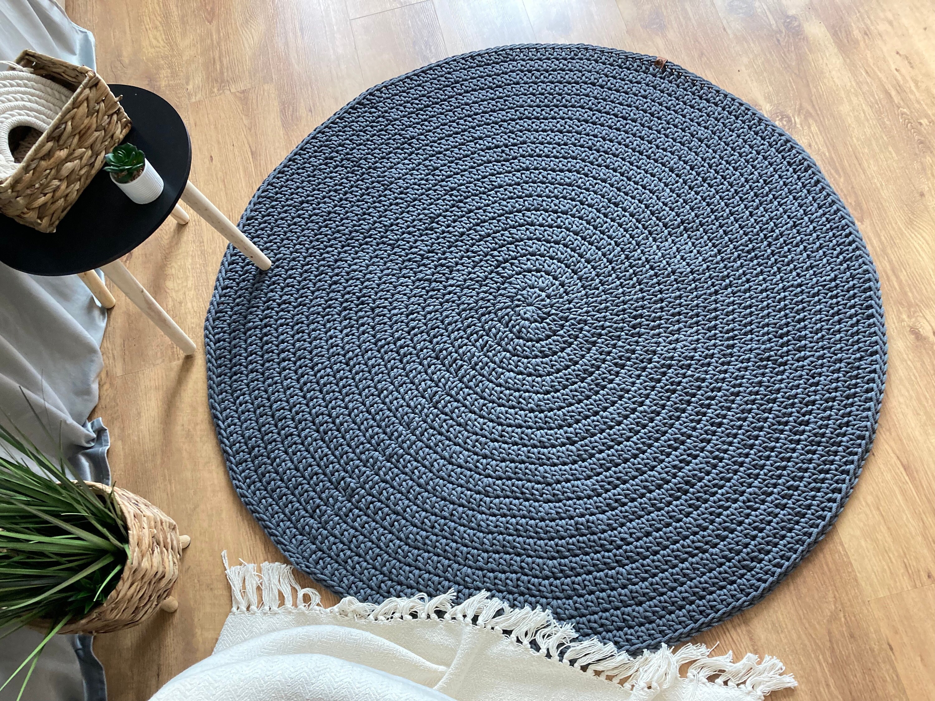 Handmade Crochet Round Rug: Braided Cotton Scandinavian Style - Etsy