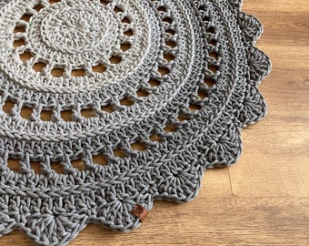 Round Crochet Rug with Texture – Handmade Cotton Circle Mat, Boho Style