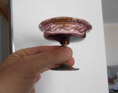Antique pink drinking ( ) glass handpainted in gold and white, 19th cent or older.