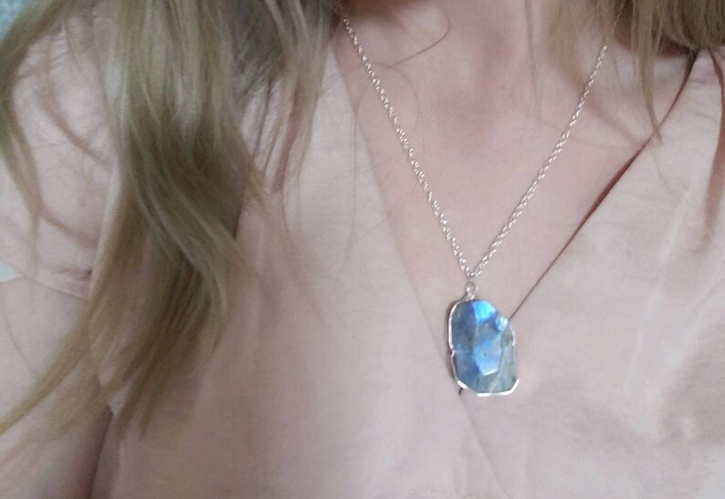 Labradorite Necklace high flash faceted pendant
