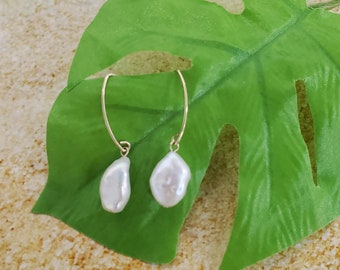 Freshwater Pearl Gold Earrings, 14K Gold-filled earrings