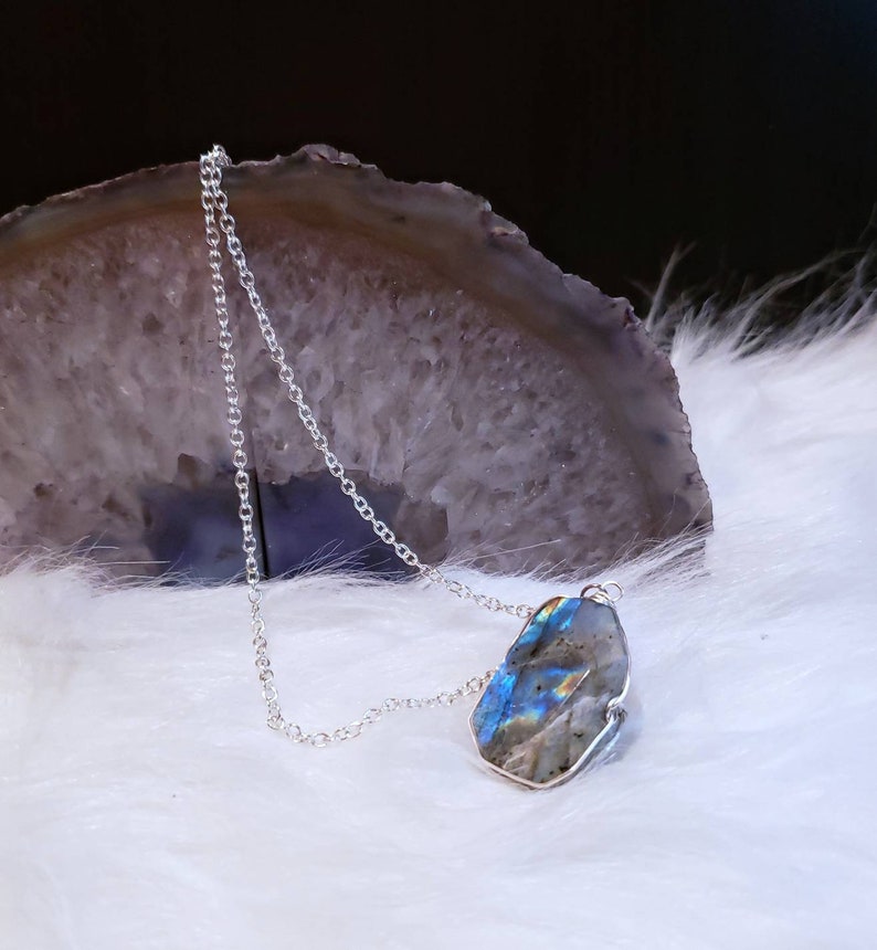 Labradorite Necklace high flash faceted pendant