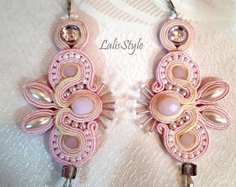 Pink soutache earrings.Handmade jewelry