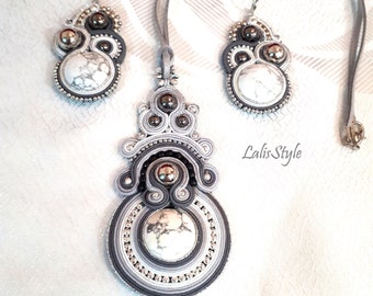 Silver soutache necklace and earring set