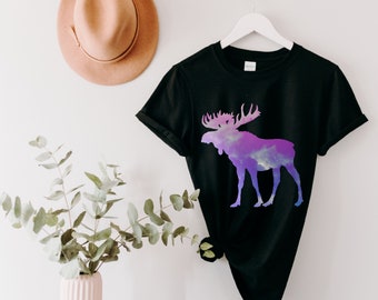 Moose Shirts for Women, Cute Moose T Shirt, Wildlife Shirts, Animal T Shirt, Nature Graphic Tee, Camping Shirts, Moose Lover Gifts, Colorful