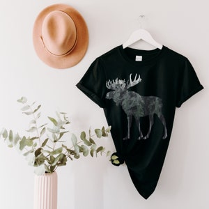 Forest Moose Shirts for Women, Cute Moose T Shirt, Wildlife Shirts, Animal T Shirt, Nature Graphic Tee, Camping Shirts, Moose Lover Gifts
