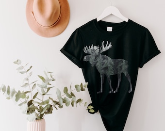 Forest Moose Shirts for Women, Cute Moose T Shirt, Wildlife Shirts, Animal T Shirt, Nature Graphic Tee, Camping Shirts, Moose Lover Gifts