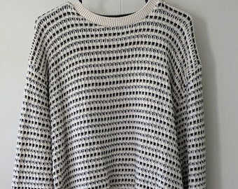 Vintage Bill Blass Mens Crewneck Patterned Pullover Sweater Cotton Size XL