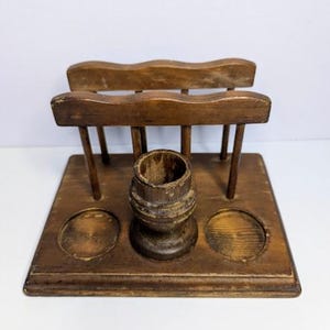 Vintage Wood Tray Salt Pepper Shaker Holder Napkin Rack And Toothpick Holder
