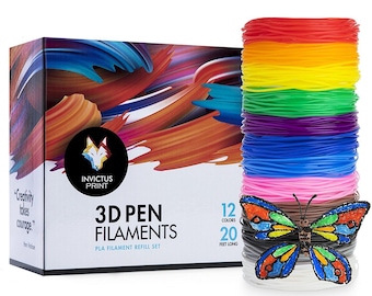 3D Pen PLA Filament Refills Set of 12 Colors 240 Feet 1.75mm Vibrant Non-Toxic Art Supplies Drawing Printing