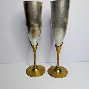Vintage Silver Plated and Brass Champagne Glasses Set of 2
