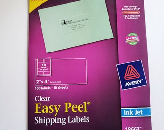 Avery 18663 Clear Easy Peel Mailing Labels 100 Count Inkjet Printers 2" x 4"