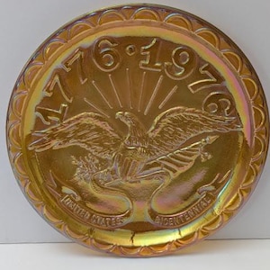 Vintage Indiana Marigold Carnival Glass Plate Bicentennial 1776 1976