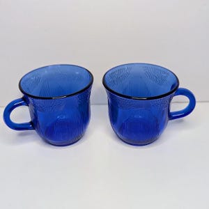 Vintage Forte Crisa koboltblå glasmugg set med 2 solrosmönster mexikanska kaffekoppar