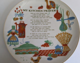 Vintage Napco Handbemalter My Kitchen Prayer Dekorativer Teller Wandbehang 8in