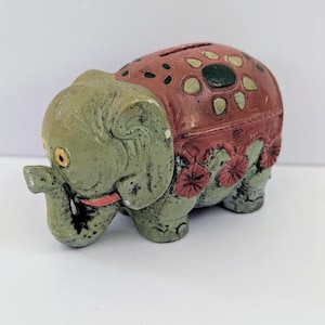Vintage 1960s Elephant Coin Bank Chalkware Viking Imports