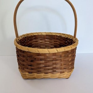 Vintage Handmade Round Woven Basket with Handle Farmhouse Cottage Decor
