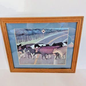 Vintage Lowell Herrero Cows Crossing Wood Framed Art Print