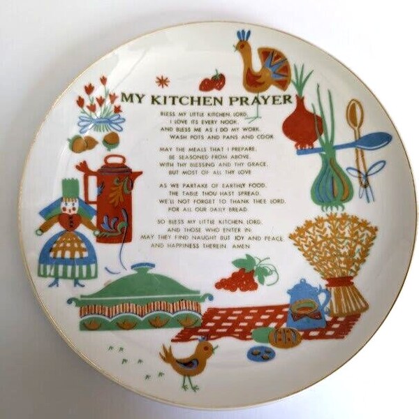 Vintage Napco Hand Painted My Kitchen Prayer Decorative Plate Wall Hanging 8in