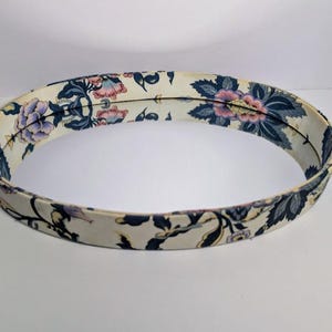 Vintage Oval Floral Fabric Mirrored Bottom Perfume Vanity Tray Made in Korea